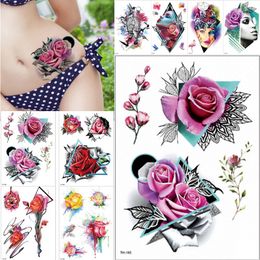 Beauté 1 Pièce Maquillage Faux Tatouages Temporaires Autocollants Fleurs Roses Bras épaule Tatouage Imperméable Femmes Grand Tatouage Flash Sur Le