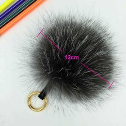 Silver Fox Hair Pompoms Keychains Fur Ball Genuine Fox Charm For Bag Pendant287q
