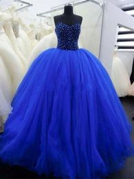 2017 Fashion Royal Blue Beading Ball Gown Quinceanera Dress with Sequin Tulle Lace Up Plus Size Sweet 16 Dress Vestido Debutante Gowns BQ103