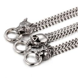 Heavy Punk Rock Men's Cool Biker Bracelet Gold Silver stainelss steel Double Lion Wolf Skull Heads Clasp Bangle Bracelets Jewellery