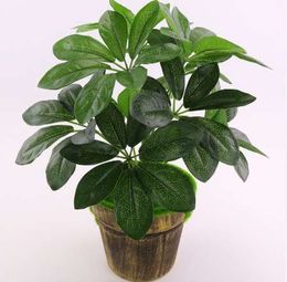 9 Heads Artificial Schefflera Octophylla Leaves Indoor Bonsai Tree Potted Money Tree Plant Garden Home Lucky Green Plants
