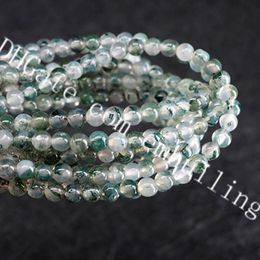 5 Strands Wholesale Nice 4mm Mini Natural Genuine Botanical Moss Agate Round Stone Loose Beads Green Aquatic Agate Spacer Ball Bead Supply