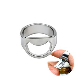 Portable Silver Color Stainless Steel Beer Bar Tool Finger Ring Bottle Opener Party Favors (24mm-22mm ) LX3306