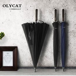 OLYCAT 24K Straight Long Umbrella Windproof Strong Wooden Handle Rain Umbrella Women Men Business Brand Glassfiber Paraguas