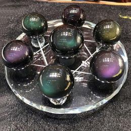 Natural Rainbow Obsidian ball seven array lucky talisman physical map