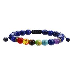 7 Chakra beaded strands Yoga Bracelet Men Lava Healing Balance Beads Reiki Buddha Prayer Natural Stone Frosted black agate Bracelets drop ship