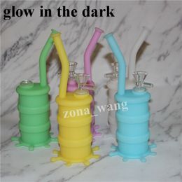 glow in dark Silicone Pipe Smoking Pipe Hand Spoon Bong Multi Colours Silicone Oil Dab Rigs with Dab Tool Portable Silicone Water Pipe