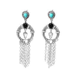 Tassel chandelier earrings jewelry fashion women bohemia gold plated Silver Plated chains tassels long dangle turquoise earings drop ship