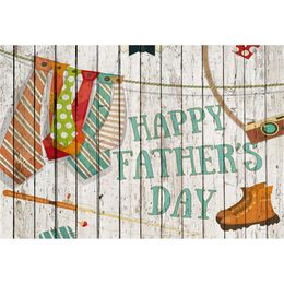 White Painted Wood Wall Happy Father's Day Background for Photo Studio Colourful Neckties Boots Dad Party Photography Backdrops