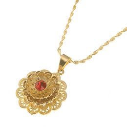 Ethiopian Jewelry Pendant Joias Ouro Gold Color Flower Shape Pendant Necklace