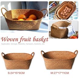 Handwoven Seagrass Nesting Storage Baskets, Double Handled Stacking Organiser Bins, Set of 3