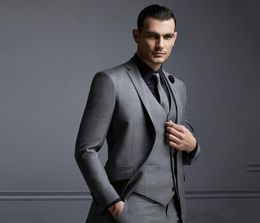 Fashion Grey Mens Suit Cheap Groom Suit Formal Man Suits For Men Slim Fit Groom Tuxedos For ManJacket Vest Pants294Q