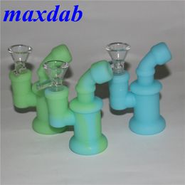 Glow in dark Silicone Bong hookah Mini Silicon Dab Rig Water Pipes 3.85 inch Bubbler Oil Rigs with Glass Bowl