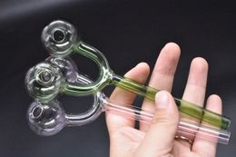 Double oil Burner glass pipe study pyrex ART Smoking Tube pipes recycler oil rigs IN STOCK random Colour free shipping