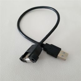 Screw lock panel Mount USB 2.0 Type A male to female extension Data power charge cable Cord 30cm