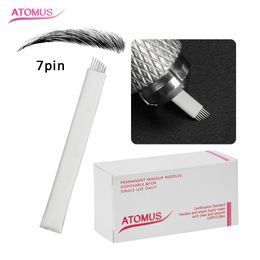 100Pcs 7Pins Needles for Eyebrow Microblading Manual Bevel Sterilised Blades for Permanent Makeup Tattoo Eyebrow Pen