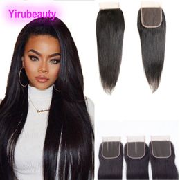 Peruvian Virgin Straight Hair Natural Colour 4X4 Lace Closure Silky Straights Middle Three Free Part