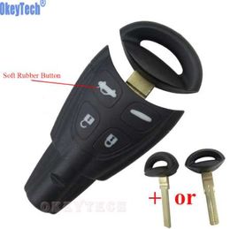 OkeyTech Remote Car Key Case Shell For Saab 9-3 93 2003-2007 4 Button Uncut Blade Smart Card Blank Replacement Keyless Fob Cover