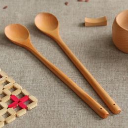 Natural Wooden Spoons Long Handled Spoon Tea Coffee Stir Spoon Ice Cream Dessert Flatware Wood Kitchen F20173499