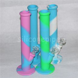 Silicone Water Bongs Water Pipe 14.4mm Joint Smoking Bubbler With Percolator Recycler glass Oil Rig with Glass Downstem and Bowl