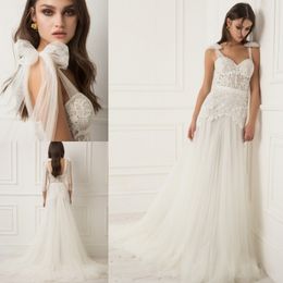 lihi hod tulle beach wedding dresses a line boho bridal gowns backless robe de marie spaghetti neck lace wedding dress