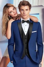 Men Suits Royle Blue Peaked Lapel Evening Dress Party Wedding Suit Bridegroom Custom Made Slim Fit Formal Tuxedo Best Man Blazer Prom 3Piece