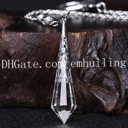1Pcs Multifaceted Natural Clear Crystal Quartz Point Pendulum Healing Reiki Dowsing Divination Tool with Copper Bail and Phoenix End Chain