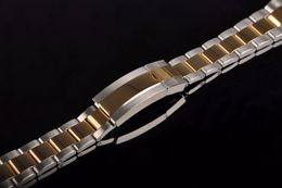 20mm New Middle Half Gold Two Tone Polished Brushed 316L Solid Stainless Steel Metal Curved End Watch Band Belt Strap Bracelets240i