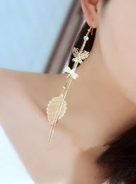 Hot Style Korean dragonfly butterfly tassel earrings ultra long style auricula ear string earrings stylish classic exquisite