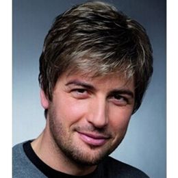 Hombres Peluca De Pelo Color De La Mezcla Brownblack 4 Pulgadas Corto Recto De Calor Resistente Casquillo De La Peluca Sintética Para Hombres