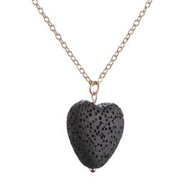 Fashion Silver Gold 20MM Black Heart Love Lava Stone Necklace Aromatherapy Essential Oil Diffuser Necklace For Women Jewellery