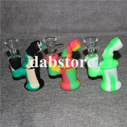 Popular Silicon hand pipes Silicone Hookah Bongs mini silicon oil rig water pipe with Clear glass bowl free shipping