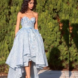 Petals Applique High-Low Prom Dresses Sweetheart Sleeveless Beads Lace Ball Gown Party Dress Glamorous Saudi Arabia 2018 Prom Dresses