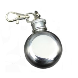 304 Stainless Steel 1oz Mini Small Round Hip Flask Portable Metal Wine Pot Small Hip Flask with Keychain 28ml