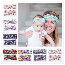 DIY Mom Mother Girl Bowknot Headband Stretch Elastic Headwear Bohemian Style Print Flower Headdress Hair Ornaments Hair Makeup