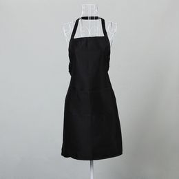 Unisex Halterneck Polyester Solid Colour Cooking Baking Catering Home Restaurant Kitchen Apron with 2 Pockets For Chefs