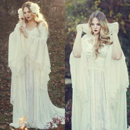Vintage Lace Gothic Plus Size Wedding Dresses With Cloak A Line Bell Long Sleeve Mediaeval Country Bridal Gowns Informal Party Dresses