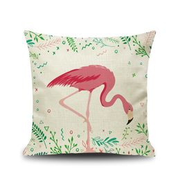 Cartoon Flamingo Style Pillow Case Colourful Birds Leaf Pillow Cover Square Pillowcases Cute Animal Printing Cushion Cover Kids Gift