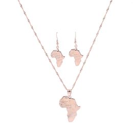 New Rose Gold Plated African Map Pendant Earrings Women Girl 24K Rose Gold Colour Jewellery Set