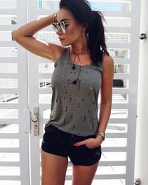 BKLD 2018 Summer Sexy Low-cut Basic T-shirts Fashion Hole Women Tank Top Solid Sleeveless Camisole Tops Casual Womens Vest C45X