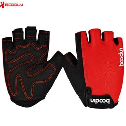 Boondun Bike Gloves Half Finger Bicycle Equipment for Men and Women Cycling Gym Gloves Black Red Pad Non Slip Gym Fitness Parkour Gloves