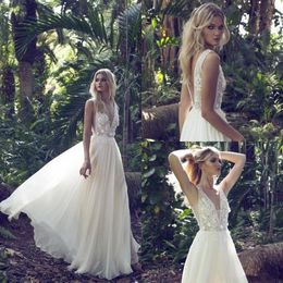 limor rosen wedding dresses 3d floral appliques sleeveless v neck a line bridal gowns lace vintage low back beach dresses