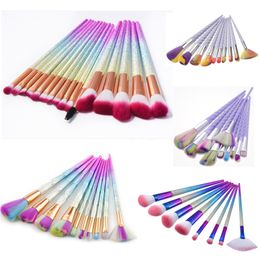 Rainbow Makeup Brushes Set Diamond Eyes Powder Foundation Cosmetics Beauty Tools Multipurpose Fan Make up Brush Kit