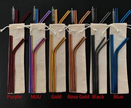 6 Colours Customised Bag Packing 4+1 Reusable Stainless Steel Drinking Straws Set Metal Straws Set with Cleaning Brush SN1564