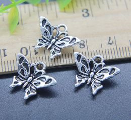 Wholesale 100pcs Cute Butterfly Alloy Charms Pendant Retro Jewelry Making DIY Keychain Ancient Silver Pendant For Bracelet Earrings 14*17mm
