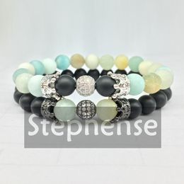 CZ0008 Hot Design 2018 Crown Energy Bracelet Natural Black Onyx Matte Amazonite Jewelry Women`s Balance Yoga Bracelet Wholesale