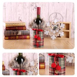 Christmas Bottle Cover Bow Button Clothes Christmas Wine Bottle Set Home New Year Christmas Dinner Party Decoration