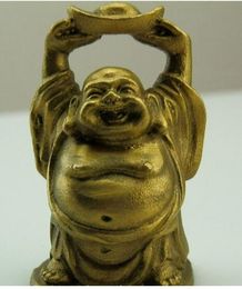 Fine Chinese Old Brass Handwork Casting Buddha Rich Coins Arhat Statue Figure