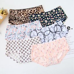 Women Panties Sexy Brief Nylon Ice Silk Underwear Cartoon Floral Printed Cute Briefs Breathable Comfort Underpants Female Pants Girl