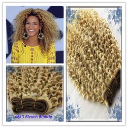 YUNTIAN Product 100g Mongolian Afro Kinky Curly Hair Weave Human Hair Bundles 613 Bleach Blonde Hair Extensions 4B 4C Non-Remy Extension